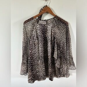 ELIE TAHARI BLOUSE Animal Print Womens large